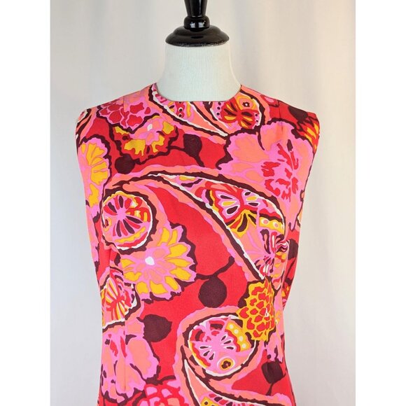 Vintage 60s Pink & Yellow Paisley Shift Dress Size M Womens Mod Midi Go-Go Shift - Picture 4 of 10